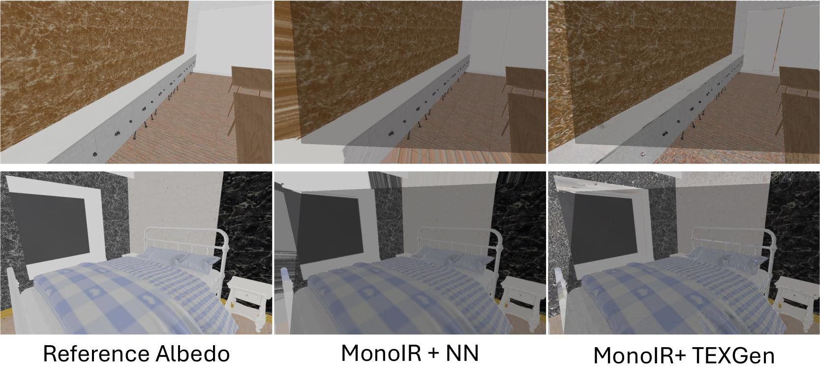 Novel-view albedo on unobserved regions.
